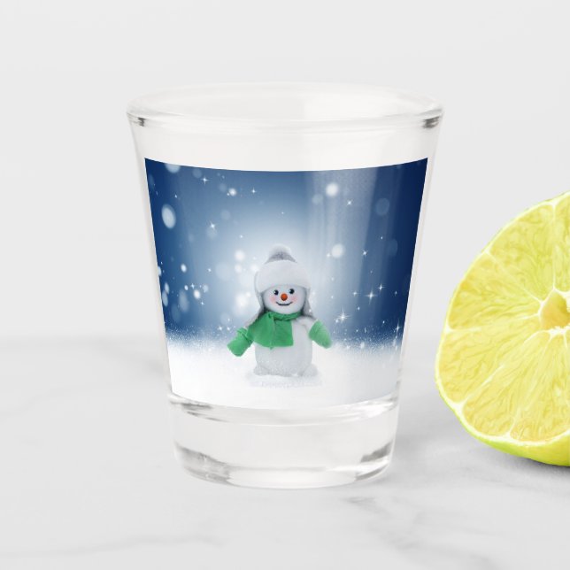Weihnachtsschneemann SlipperyJoe grüner Schal m Schnapsglas (Vorderseite)