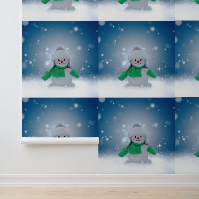 Weihnachtsschneemann SlipperyJoe grüner Schal m Tapete (Anwendung)