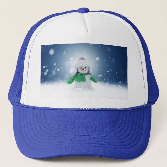 Weihnachtsschneemann SlipperyJoe grüner Schal m Truckerkappe (Vorderseite)