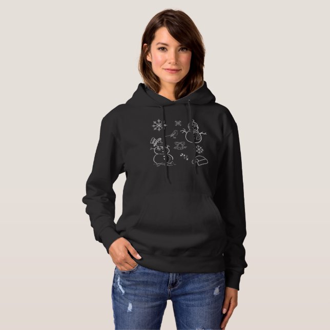 Weihnachtsschneemann Snowflake Doodle Schwarz-Weiß Hoodie (Vorne ganz)