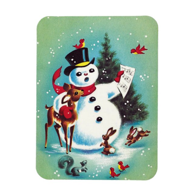 Weihnachtsschneemann spielen mit Tieren Magnet (Vertikal)