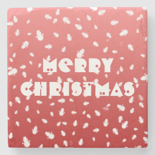 Weihnachtsschneemann Steinuntersetzer (Vorderseite)