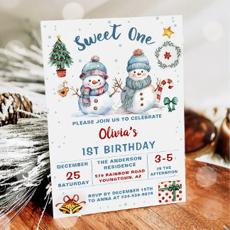 Weihnachtsschneemann Sweet One Holiday 1. Geburtst Einladung