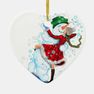 Weihnachtsschneemann und Girl Dance Keramik Ornament