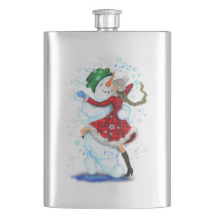 Weihnachtsschneemann und Girl Dancers Flask Flachmann