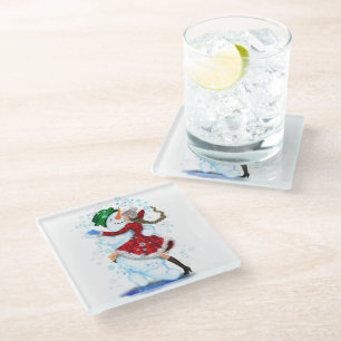 Weihnachtsschneemann und Girl Dancers Glass Unters Glasuntersetzer