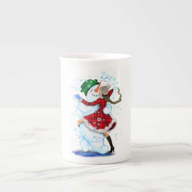 Weihnachtsschneemann und Girl Dancers Tasse (Vorderseite)