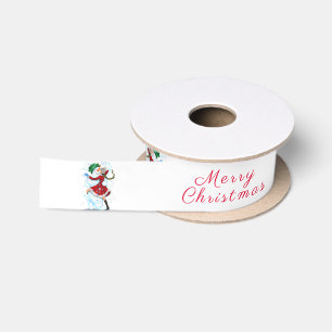 Weihnachtsschneemann und Girl Dancing Satin Ribbon Satinband