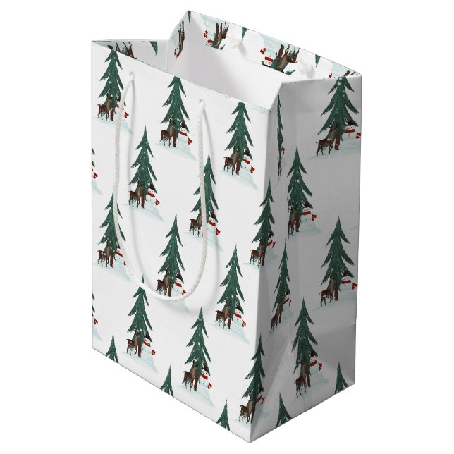 Weihnachtsschneemann und Hirsche Mittlere Geschenktüte (Rückseite Schrägansicht)