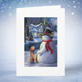 Weihnachtsschneemann und Hund Feiertagskarte
