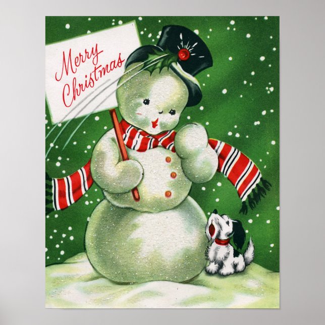 Weihnachtsschneemann und Hundeposter Poster (Vorne)