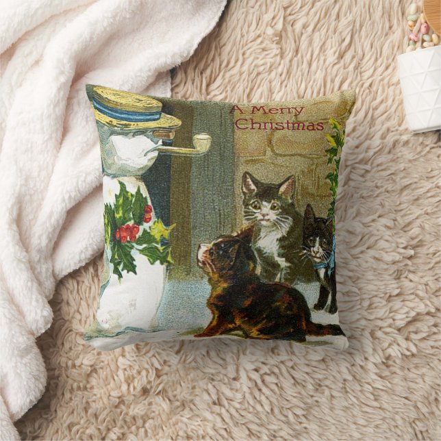 Weihnachtsschneemann und Katzenkissen Kissen (Decke)