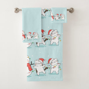 Weihnachtsschneemann und Kittens Badhandtuch Set
