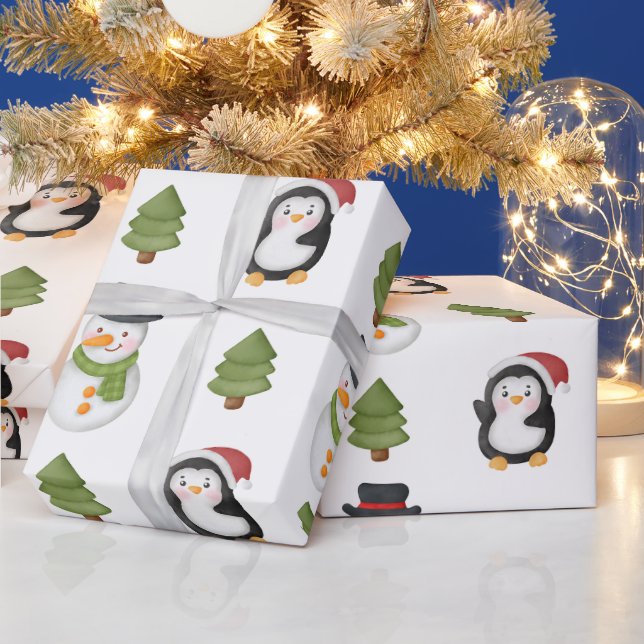 Weihnachtsschneemann und Pinguin Geschenkpapier (Feiertage)