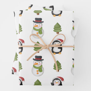 Weihnachtsschneemann und Pinguin Geschenkpapier Set