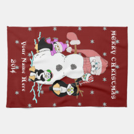 Weihnachtsschneemann und Pinguine Personalisiertes Küchentuch