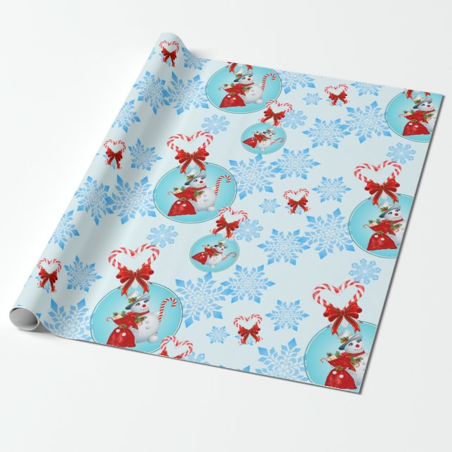 Weihnachtsschneemann und sanfte Schneeflocken Geschenkpapier (Ungerollt)