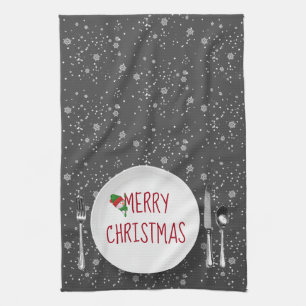 Weihnachtsschneemann und Schneeflocken Küchentüc Geschirrtuch