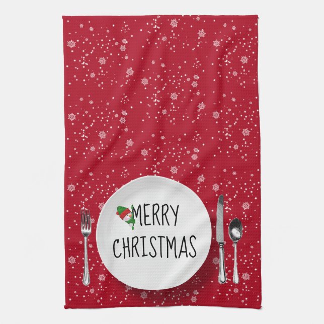 Weihnachtsschneemann und Schneeflocken Küchentüche Geschirrtuch (Vertikal)