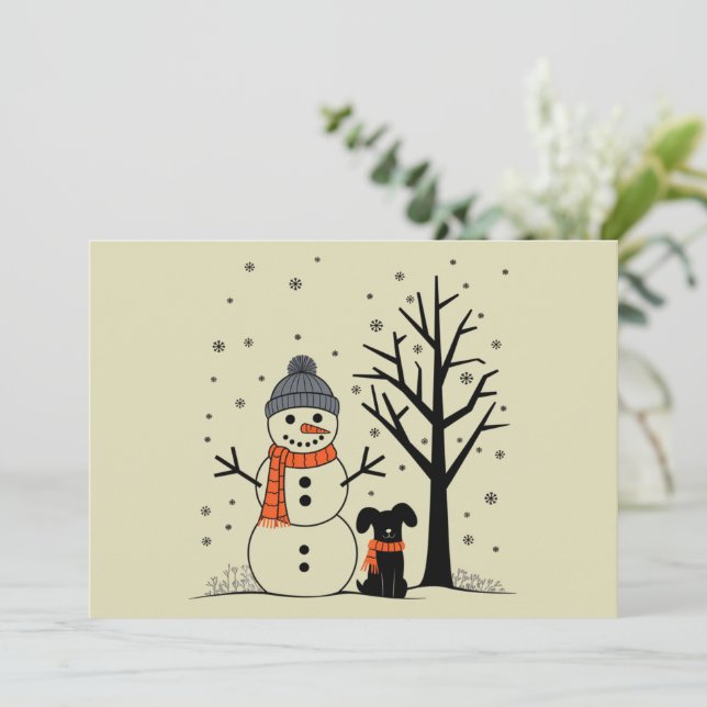 Weihnachtsschneemann Xmas Hund Winter Feiertagskarte (Stehend Vorderseite)