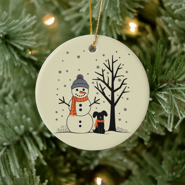 Weihnachtsschneemann Xmas Hund Winter Keramik Ornament (Baum)