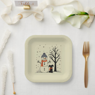 Weihnachtsschneemann Xmas Hund Winter Pappteller