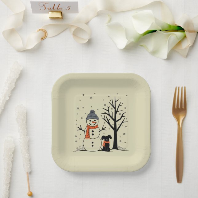 Weihnachtsschneemann Xmas Hund Winter Pappteller (Hochzeit)