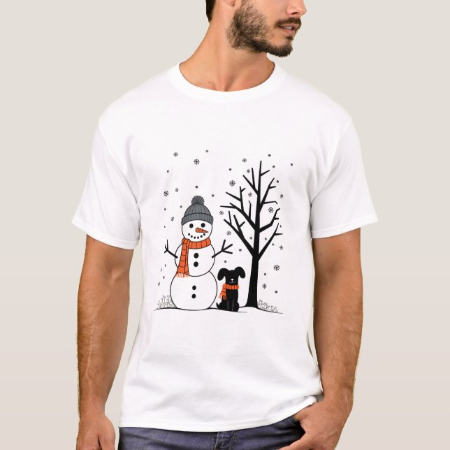 Weihnachtsschneemann Xmas Hund Winter T-Shirt (Vorderseite)