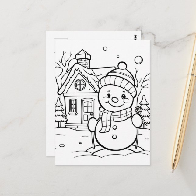 Weihnachtsschneemännchen färben postkarte (Vorderseite/Rückseite Beispiel)