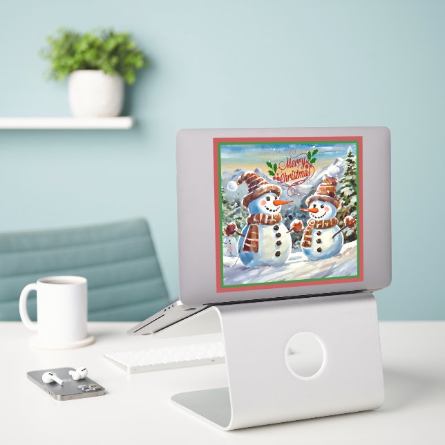 Weihnachtsschneemänner, frohe Weihnachten, Aufkleber (Laptop auf Schreibtisch)