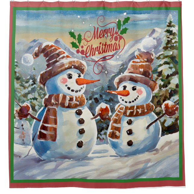 Weihnachtsschneemänner, frohe Weihnachten, Duschvorhang (Vorderseite)