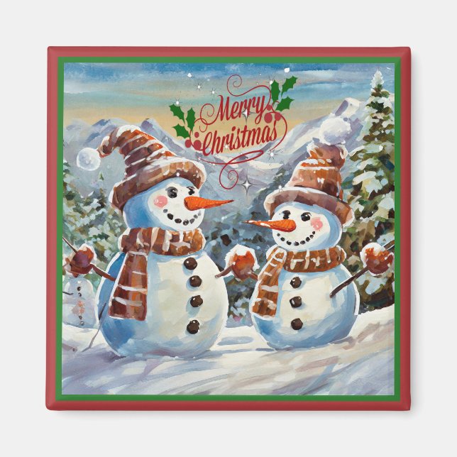 Weihnachtsschneemänner, frohe Weihnachten, Magnet (Vorne)