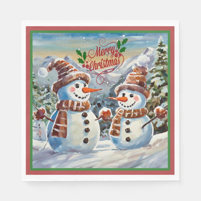 Weihnachtsschneemänner, frohe Weihnachten, Serviette (Vorderseite)