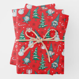 Weihnachtsschneemänner Gnomes Bonbons Geschenke Geschenkpapier Set
