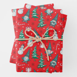 Weihnachtsschneemänner Gnomes Bonbons Geschenke Geschenkpapier Set