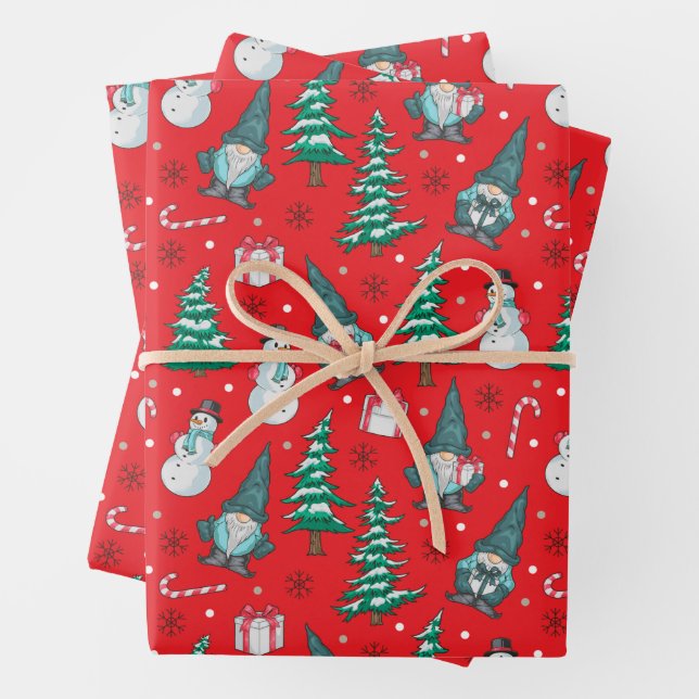 Weihnachtsschneemänner Gnomes Bonbons Geschenke Geschenkpapier Set (Beispiel)
