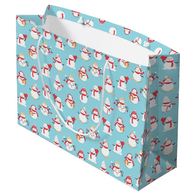 Weihnachtsschneemänner Große Geschenktüte (Rückseite Schrägansicht)