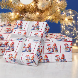 Weihnachtsschneemänner im Wasser in Schneeflocken Geschenkpapier