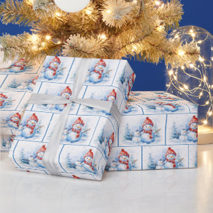 Weihnachtsschneemänner im Wasser in Schneeflocken Geschenkpapier