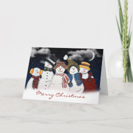 Weihnachtsschneemänner in Schneeflocken Karte