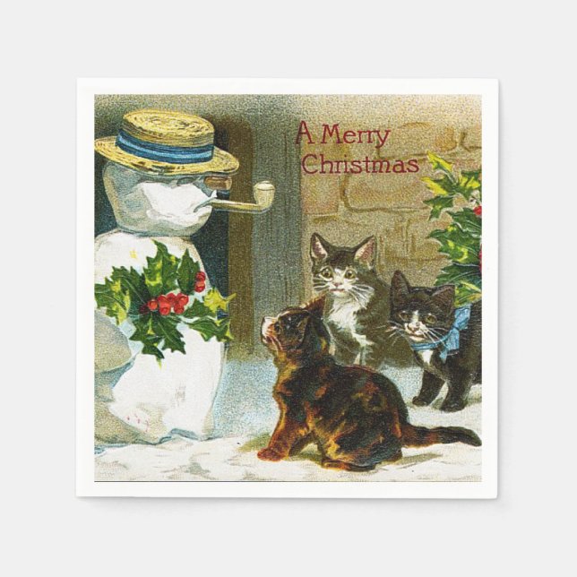 Weihnachtsschneemänner Katzen Party Servietten (Vorderseite)