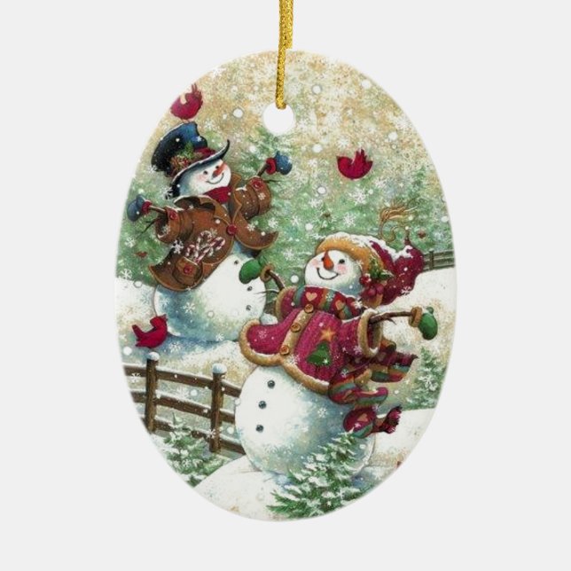 Weihnachtsschneemänner Keramikornament (Vorne)