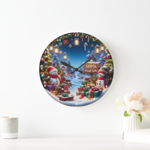 Weihnachtsschneemänner, Ornamente Feiertage Dekora Große Wanduhr