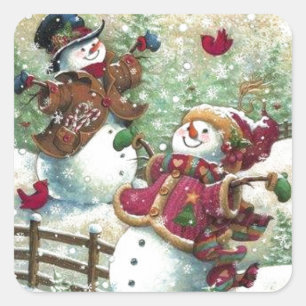 Weihnachtsschneemänner Quadratischer Aufkleber