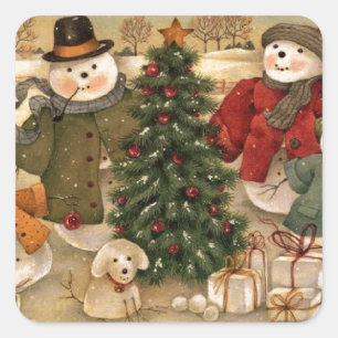 Weihnachtsschneemänner Quadratischer Aufkleber