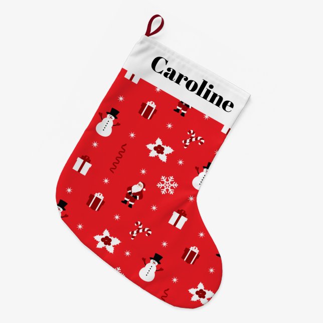 Weihnachtsschneemänner Santas Personalisiert Large Großer Weihnachtsstrumpf (Vorderansicht (hängend))