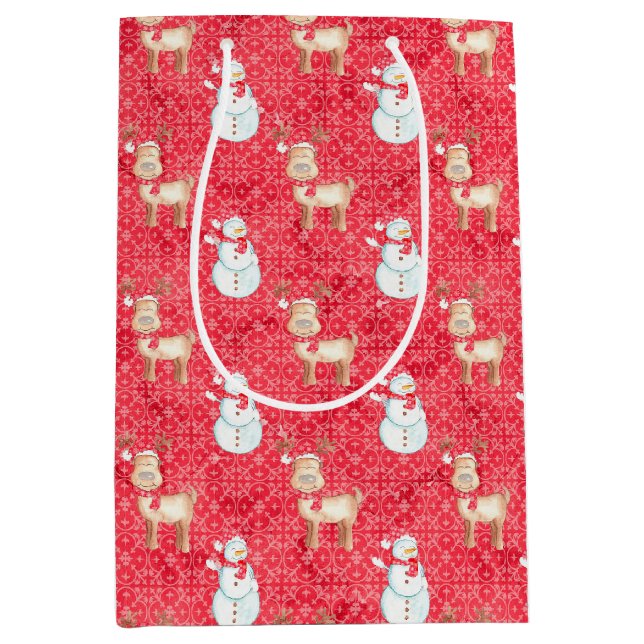 Weihnachtsschneemänner und Rentiere Mittlere Geschenktüte (Vorderseite)
