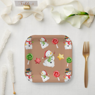 Weihnachtsschneemänner und -schmuck pappteller
