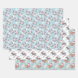 Weihnachtsschneemänner, Weihnachtsmann und Rudolph Geschenkpapier Set