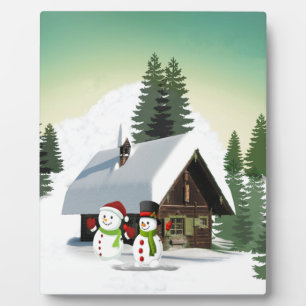 Weihnachtsschneemännerszene Fotoplatte
